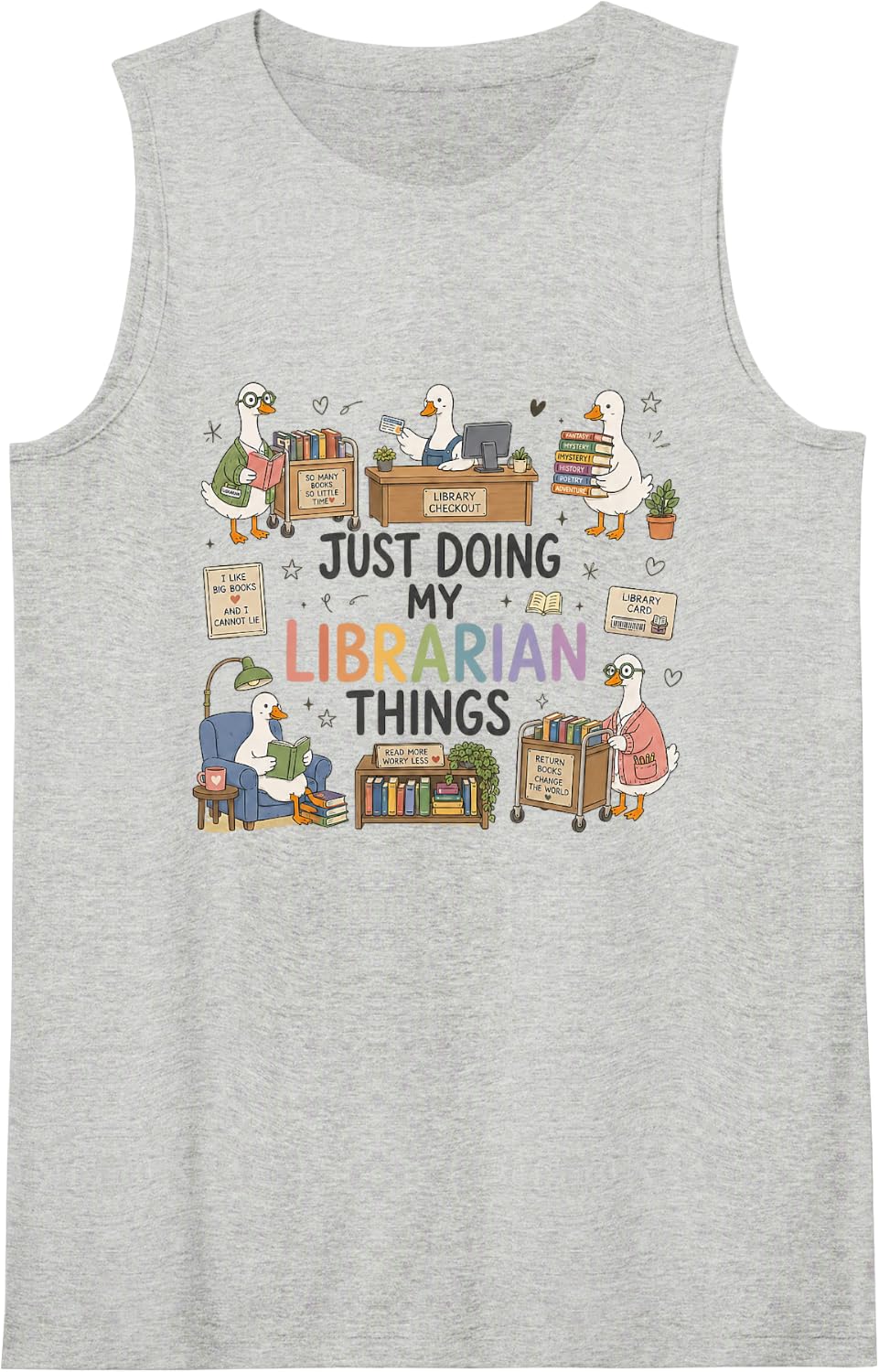 Funny Silly Goose Library Goose Back to School Librarian Tank Top - Heather Grey