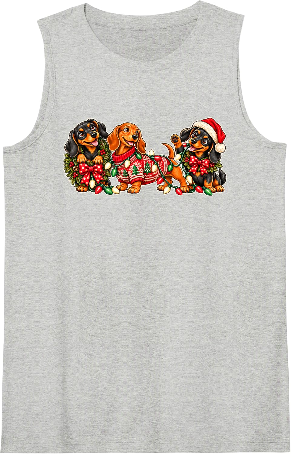Merry Wiener Dogs with Holiday Wreath Dachshund Christmas Sleeveless Tank Top - Heather Grey