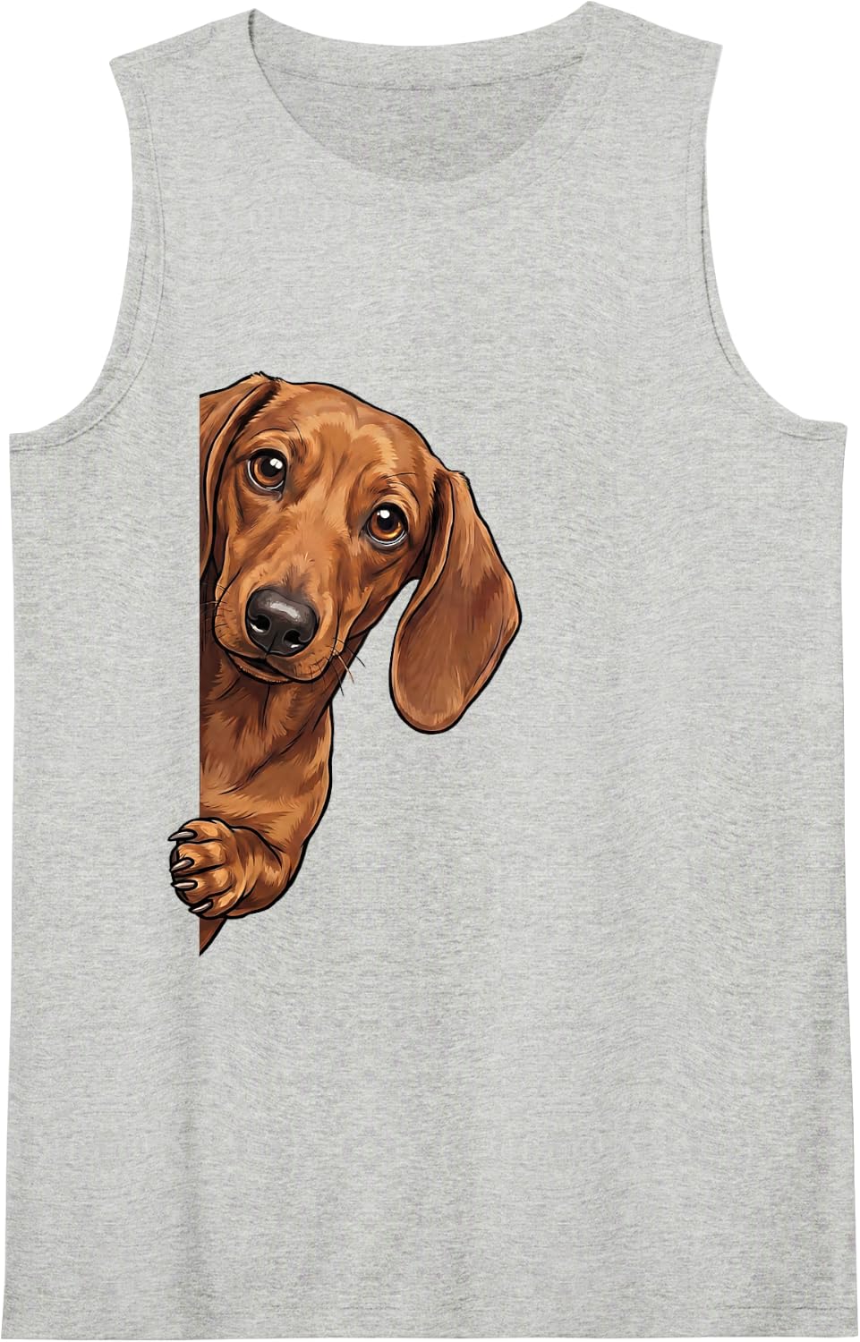 Funny Dachshund Peeking from Side Dog Owner Sleeveless Tank Top - Heather Grey