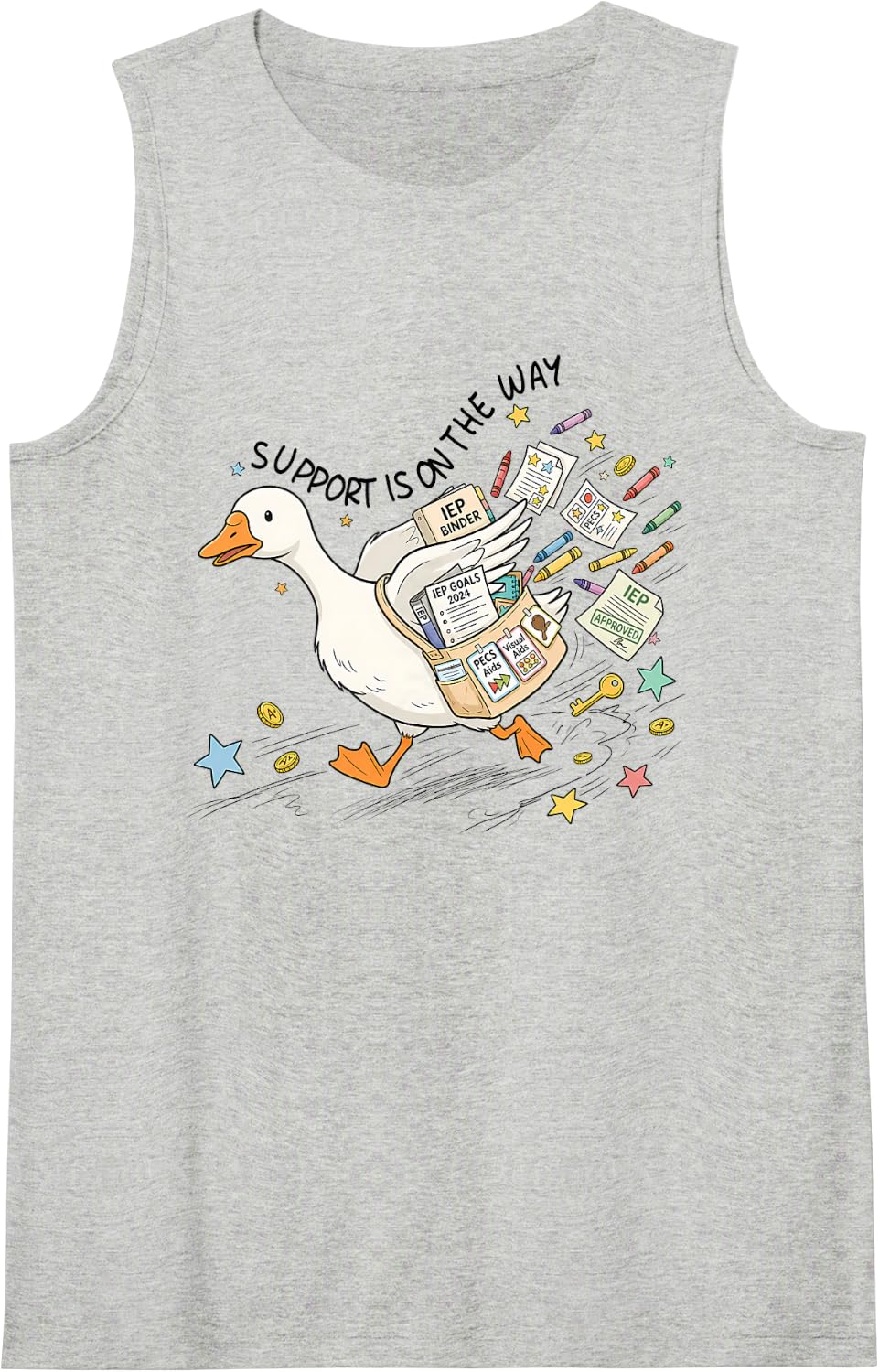 Support is On The Way Silly Goose Special Education Teacher Tank Top - Heather Grey
