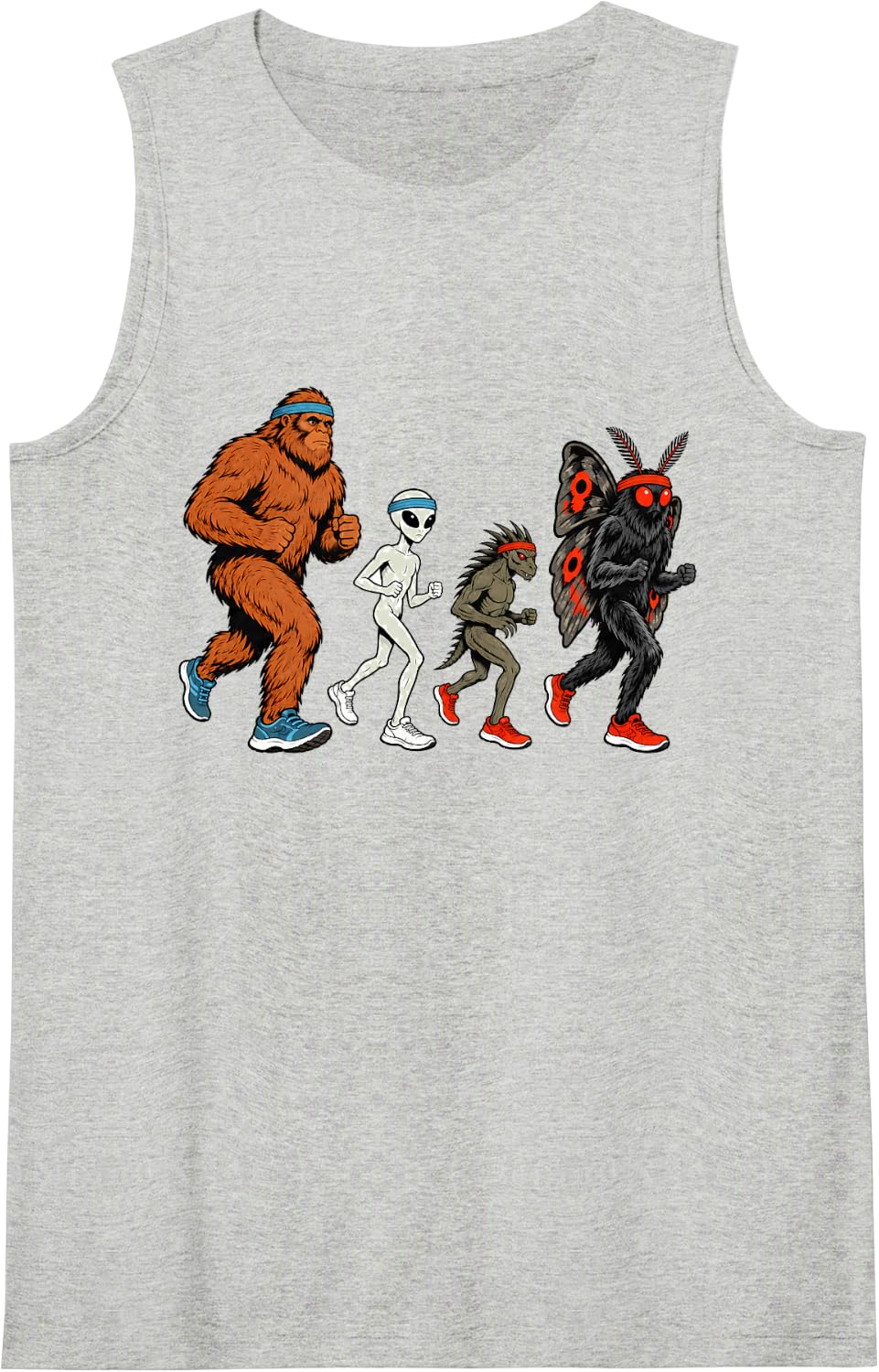 Cryptid Running Bigfoot Alien Mothman Jogging Funny Runner Sleeveless Tank Top - Heather Grey
