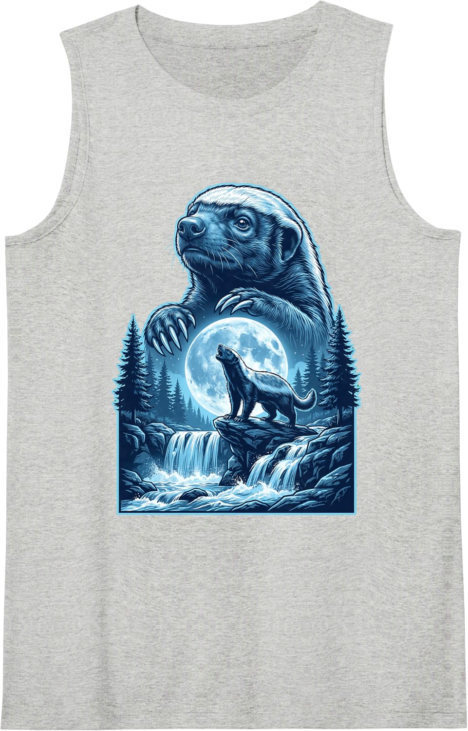 Honey Badger Howling to Moon Funny Meme Badger Lover Men Sleeveless Tank Top - Heather Grey