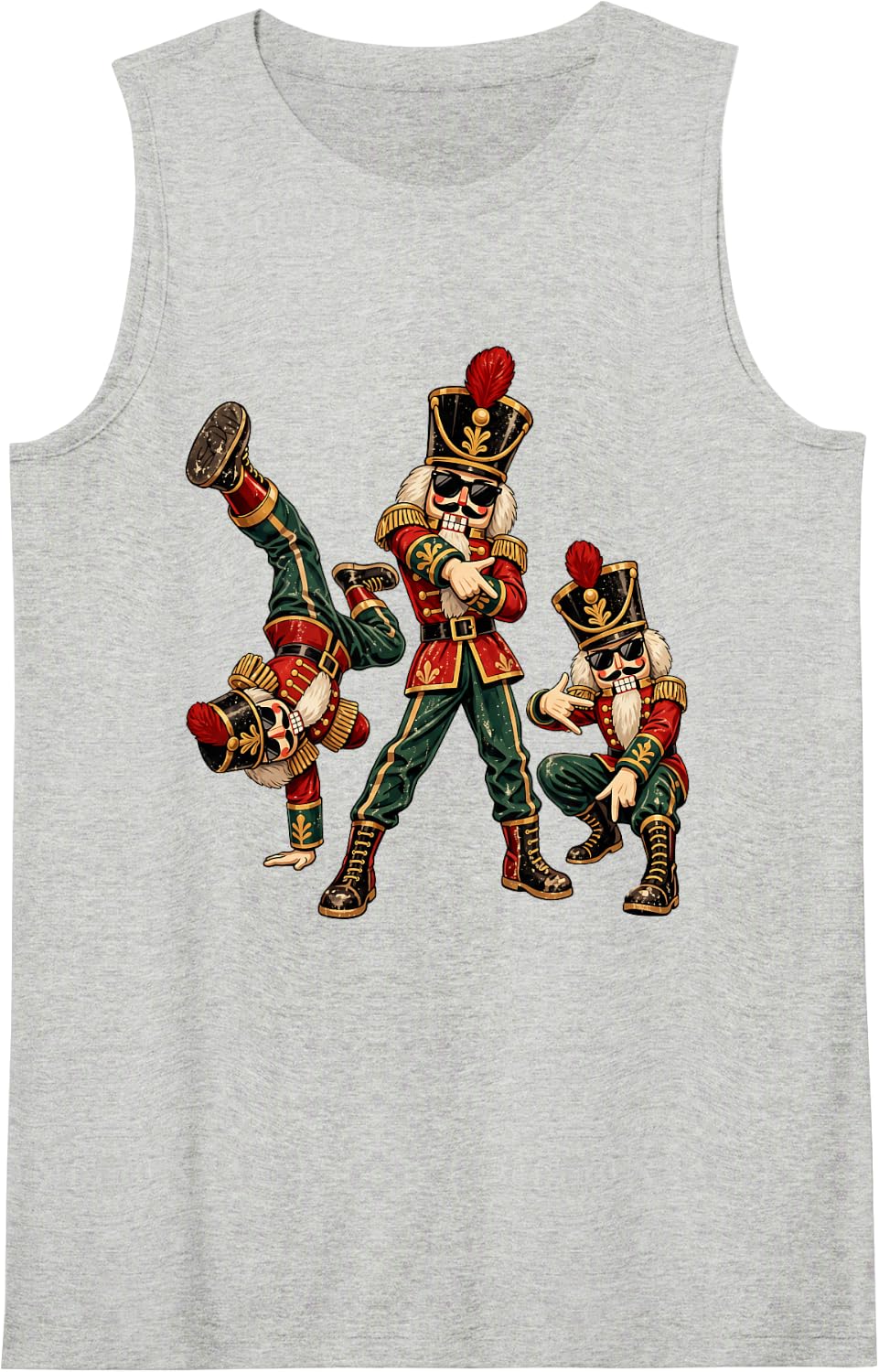 Retro Funny Cool Nutcracker Hip Hop Dancing Christmas Sleeveless Tank Top - Heather Grey