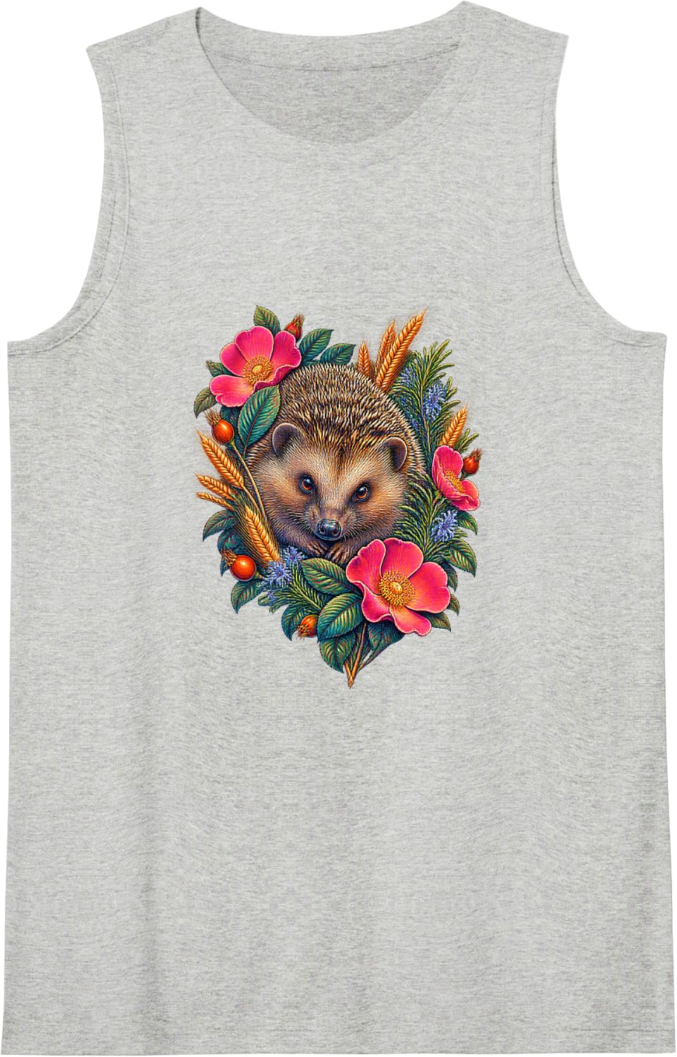 European Hedgehog Wild Rose Art Nouveau Sleeveless Tank Top - Heather Grey