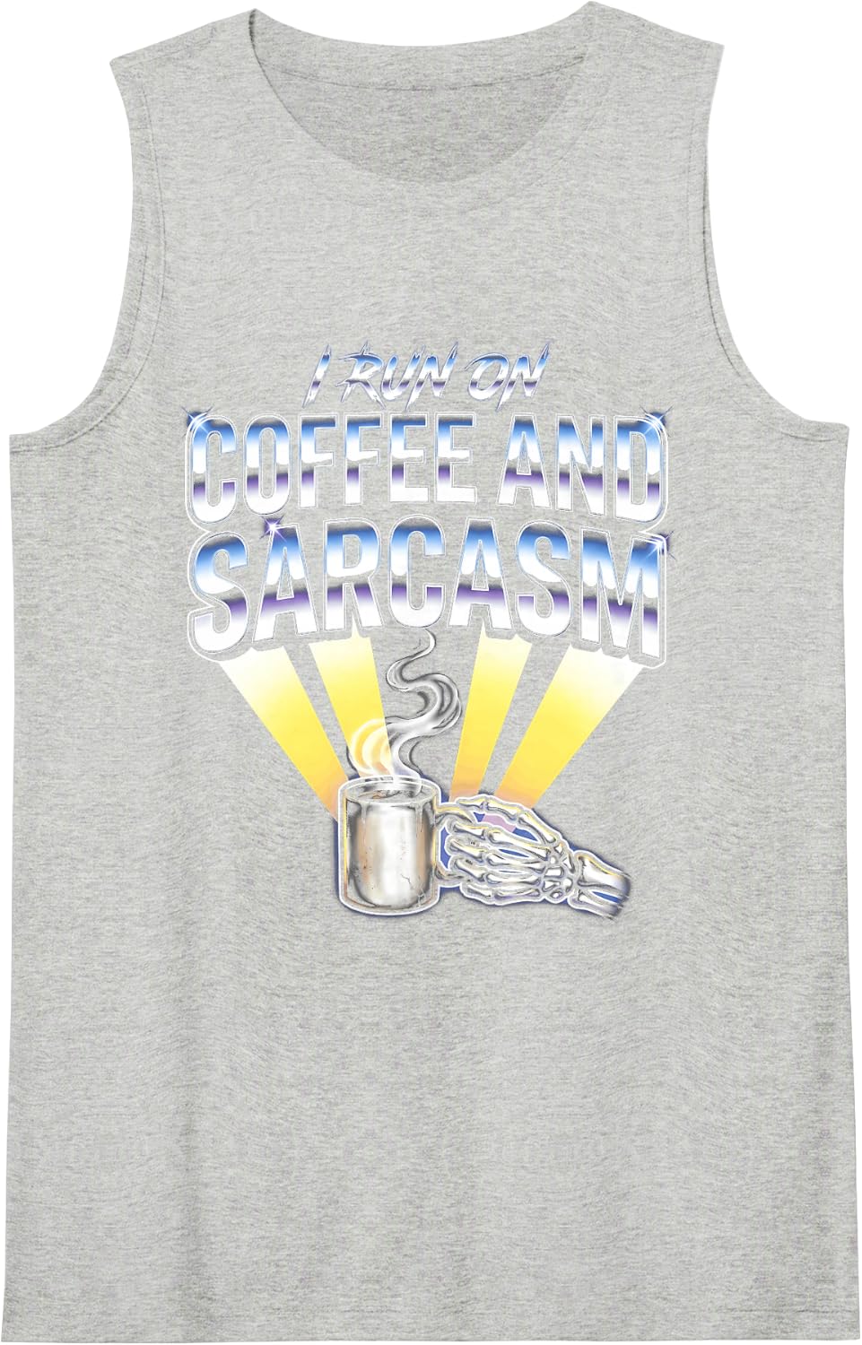 I Run On Coffee and Sarcasm Funny Skeleton Sleeveless Tank Top - Heather Grey