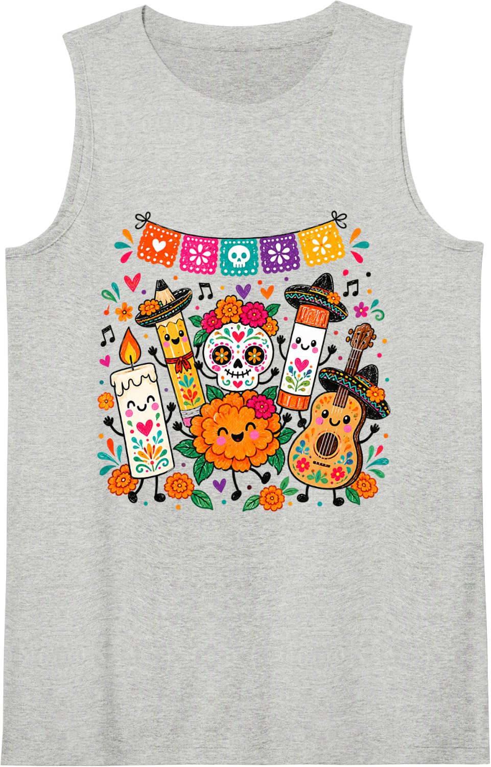 Dia De Los Muertos Doodle Mexican Heritage Lover Fiesta Sleeveless Tank Top - Heather Grey