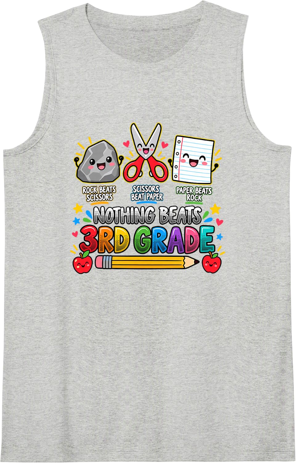 Nothing Beats 3rd Grade Teacher Rock Paper Scissors Sleeveless Tank Top - Heather Grey