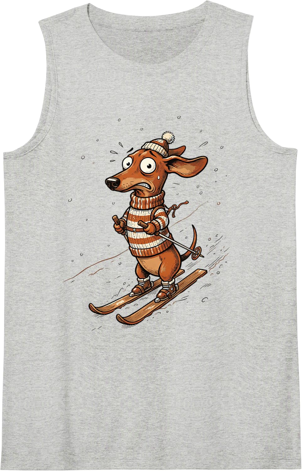 Funny Skiing Doxie Cute Dachshund Ski Winter Sleeveless Tank Top - Heather Grey