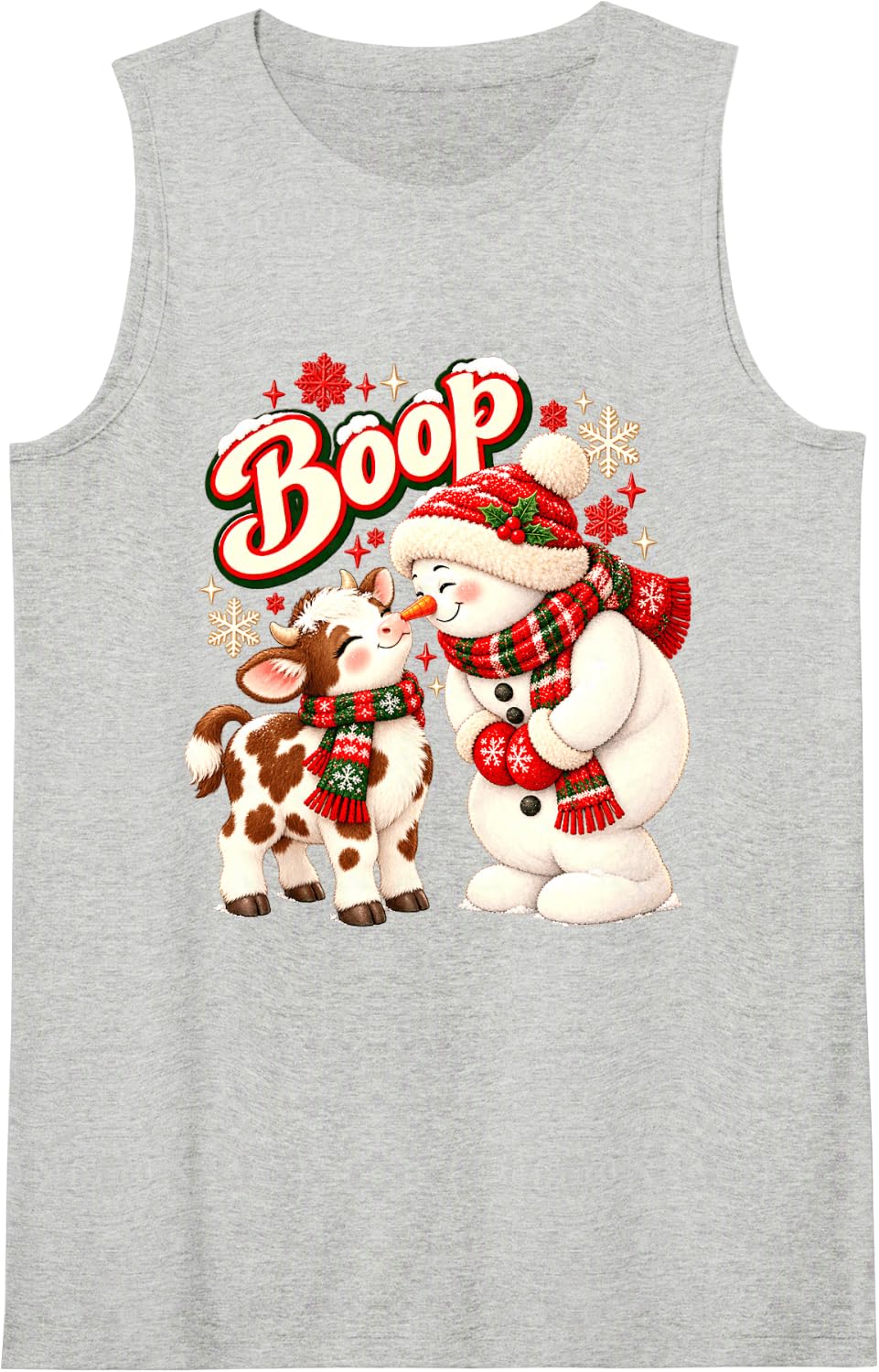 Boop Cow Snowman Cute Christmas Nose Sleeveless Tank Top - Heather Grey