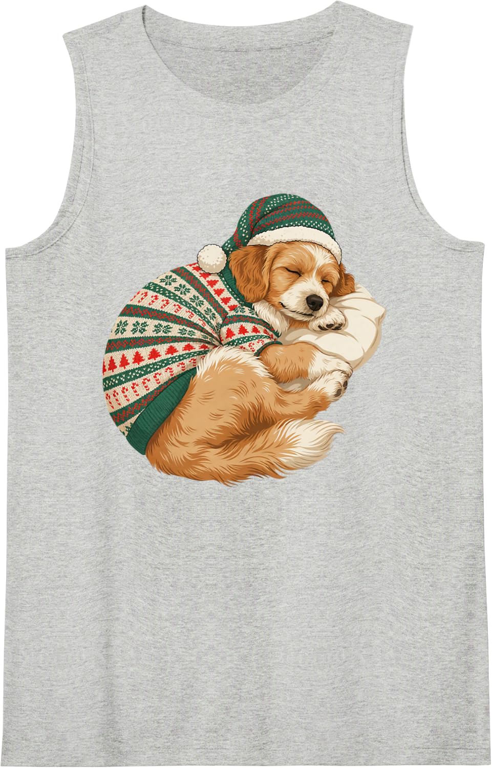 Cozy Sleepy Cavapoo Ugly Pajama Santa Hat Dog Mom Dad Lover Sleeveless Tank Top - Heather Grey