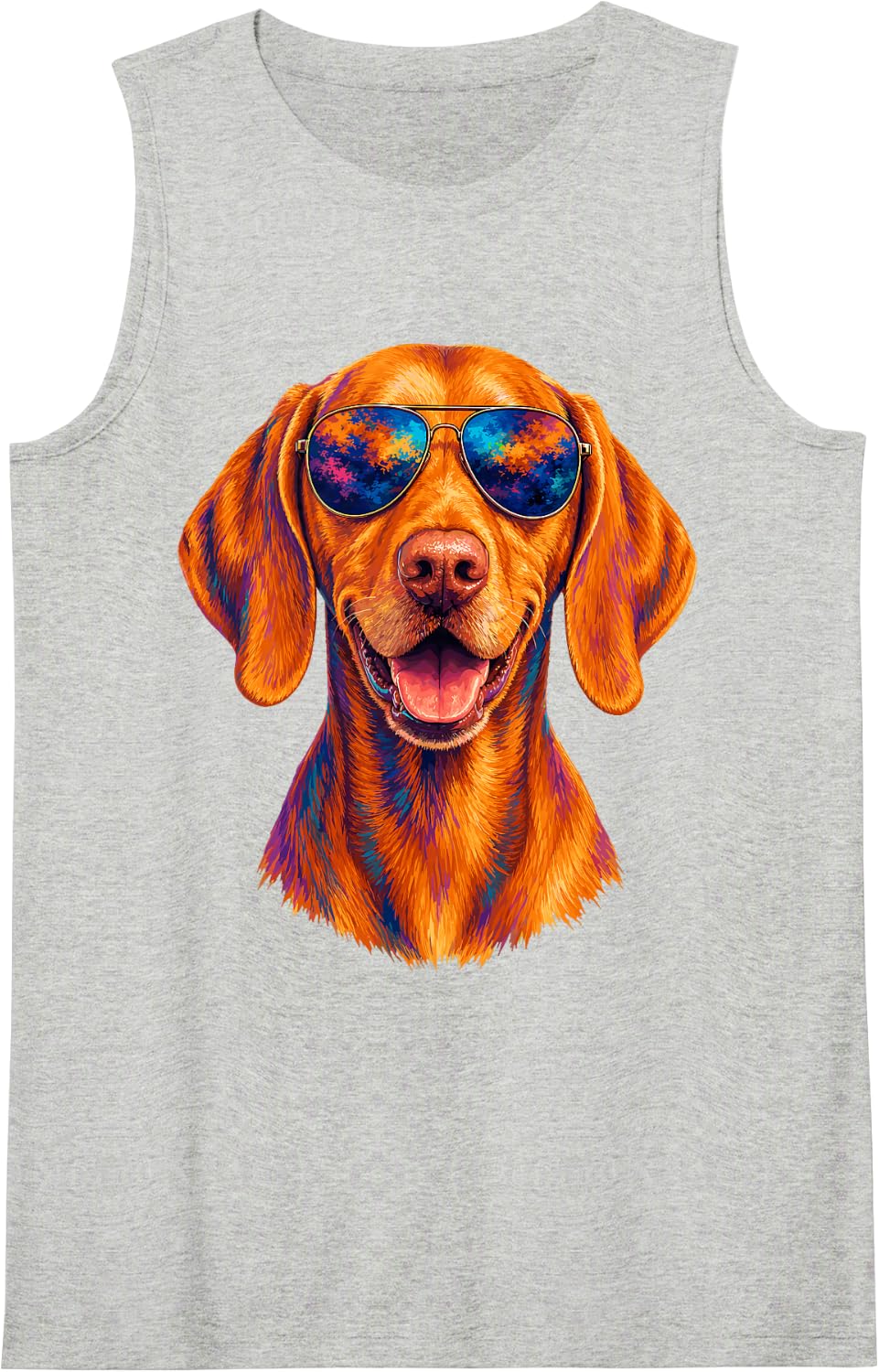 Colorful Vizsla Dog Sunglasses Portrait Tank Top - Heather Grey