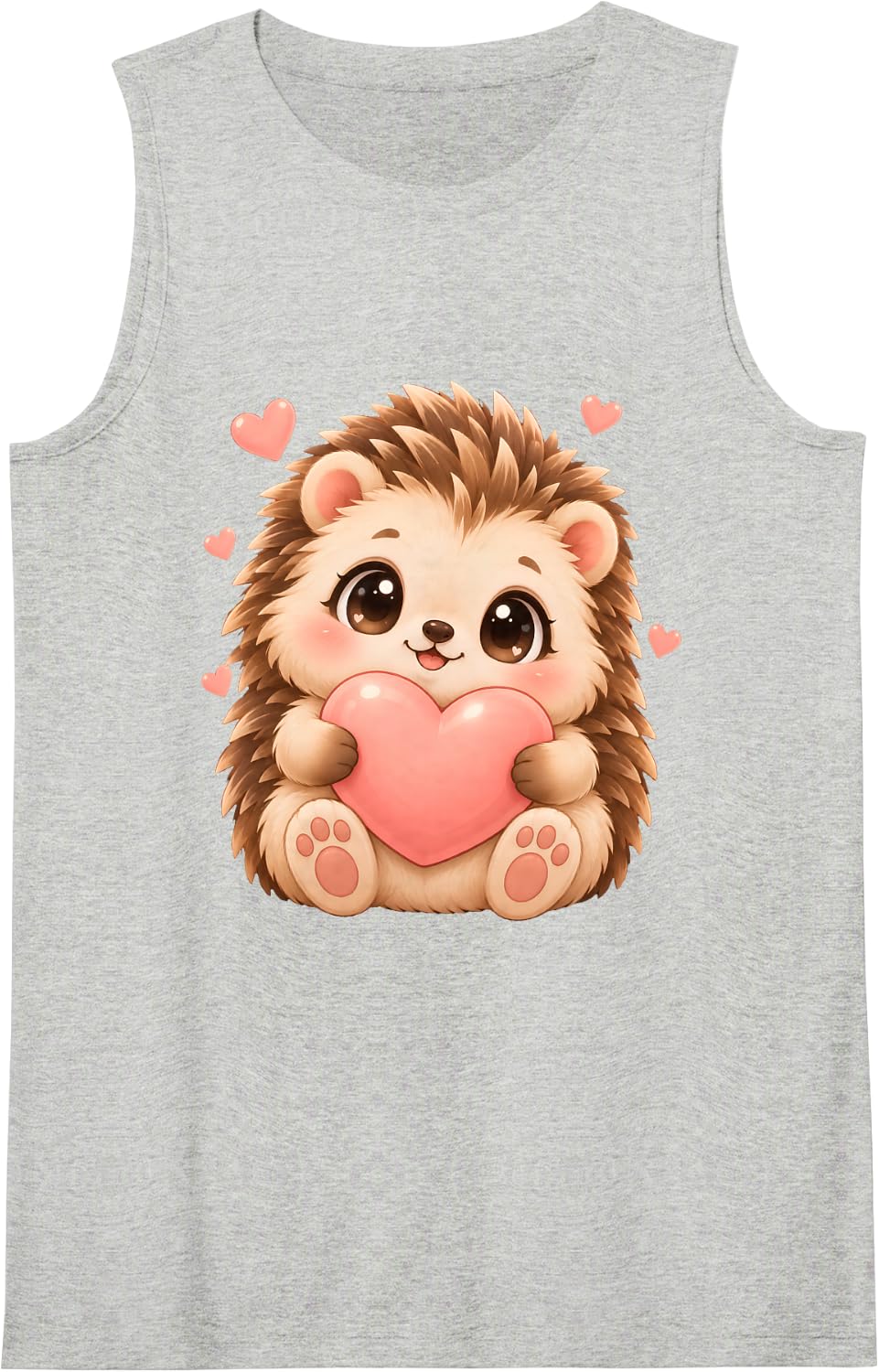 Cute Hedgehog, Heart, Animal Lover Sleeveless Tank Top - Heather Grey