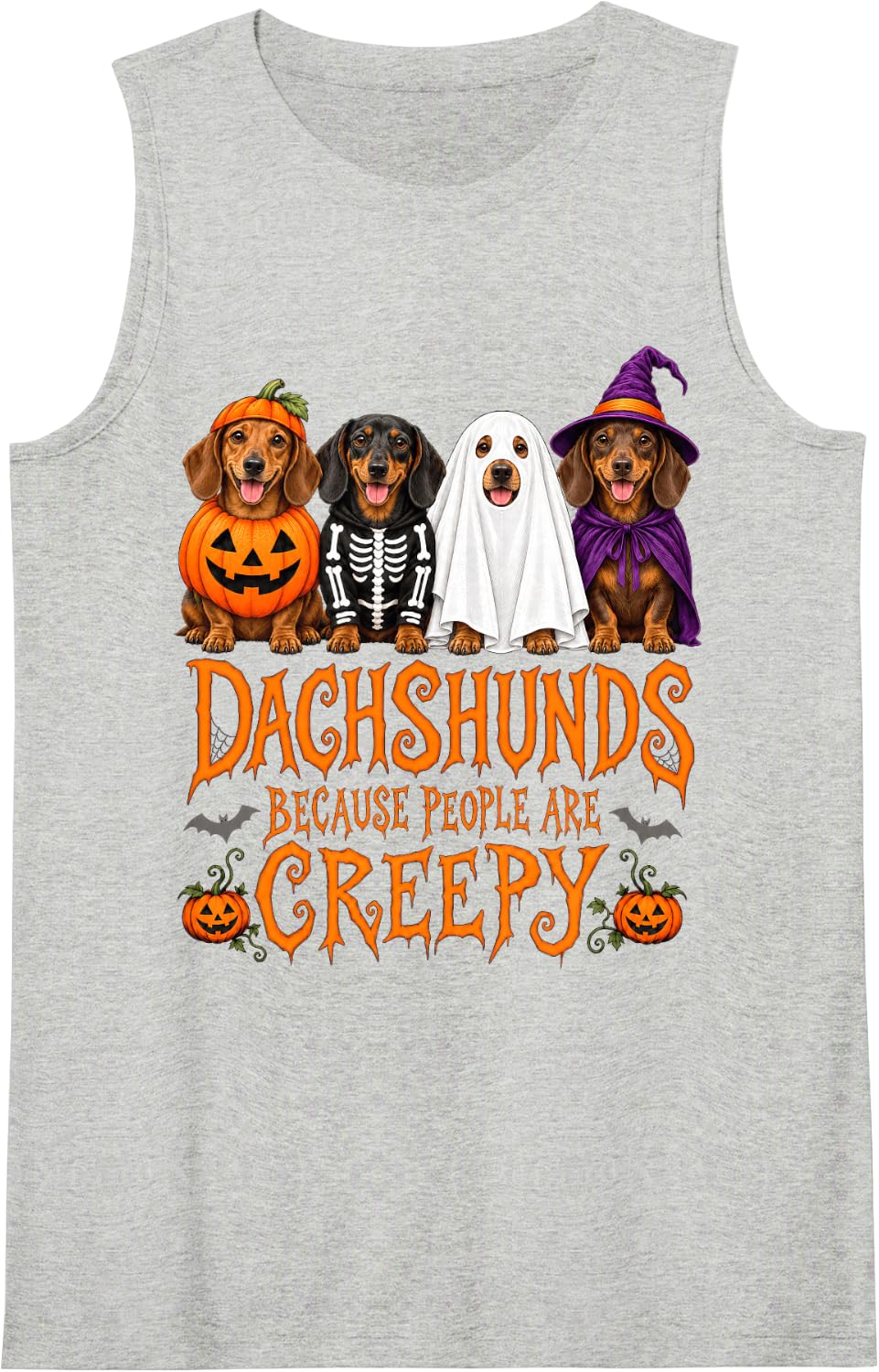 Dachshunds Because People are Creepy Halloween Dog Humor Sleeveless Tank Top - Heather Grey