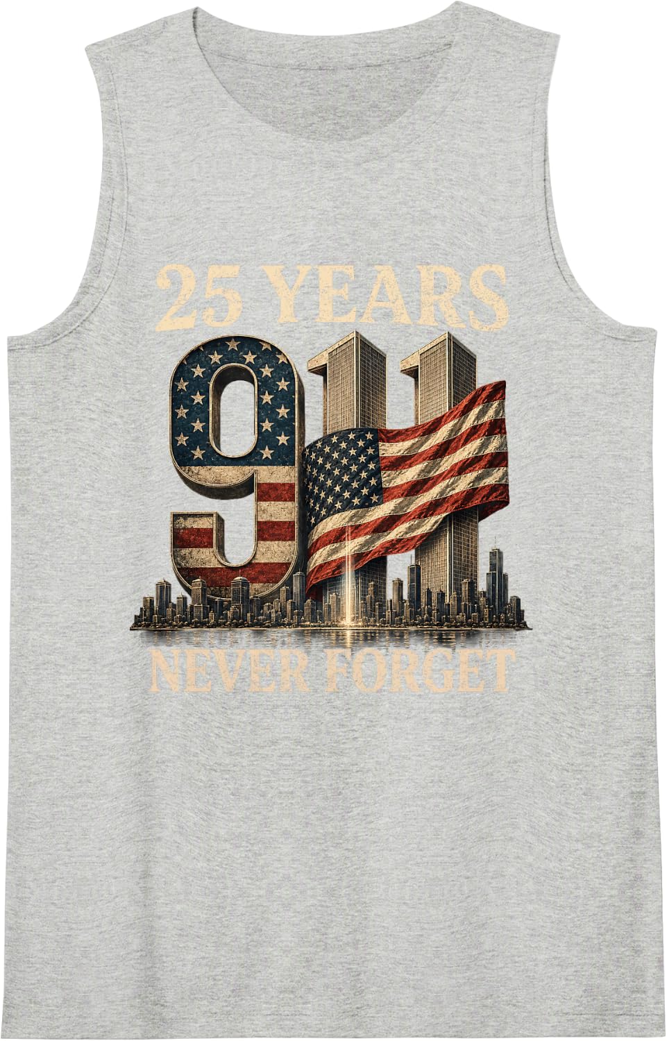 Retro Remember Honor Unite 25th Anniversary 9 11 Sleeveless Tank Top - Heather Grey