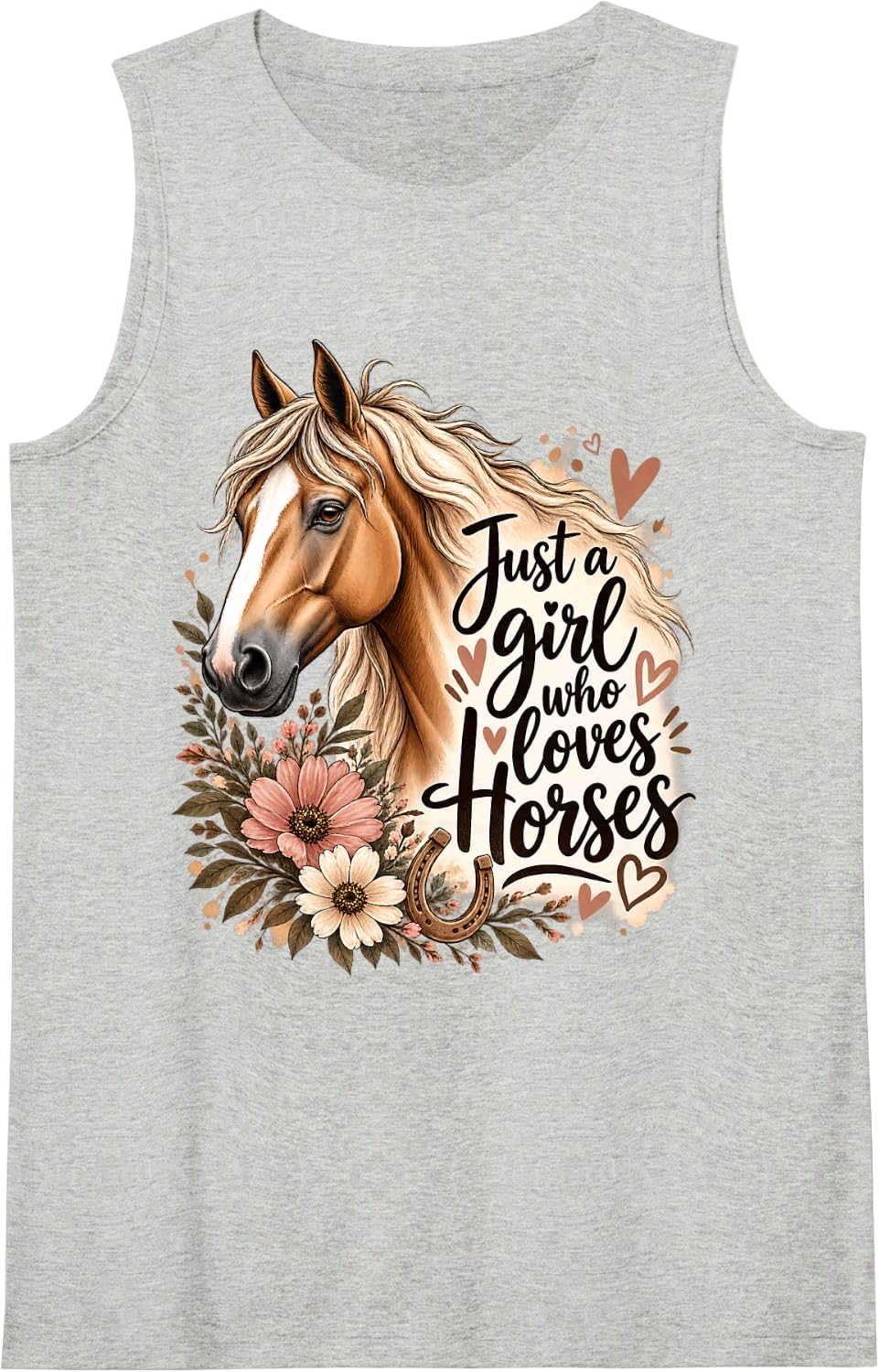 Just a Girl Who Loves Horses Horse Lover Equestrian Art Sleeveless Tank Top - Heather Grey