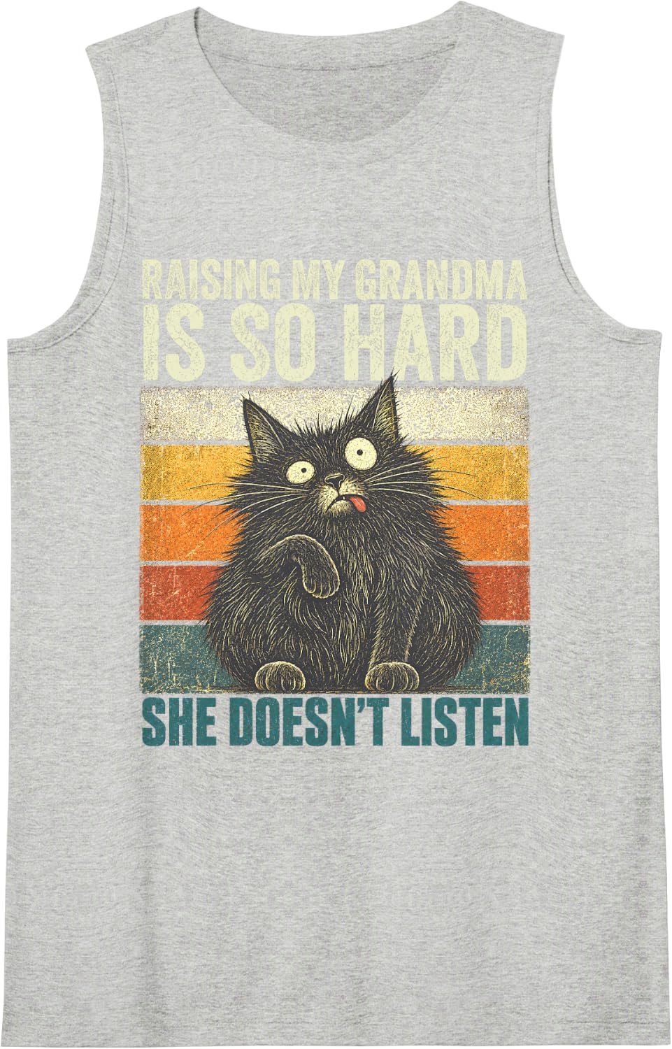 Raising My Grandma is So Hard Funny Black Cat Moms Retro Sleeveless Tank Top - Heather Grey