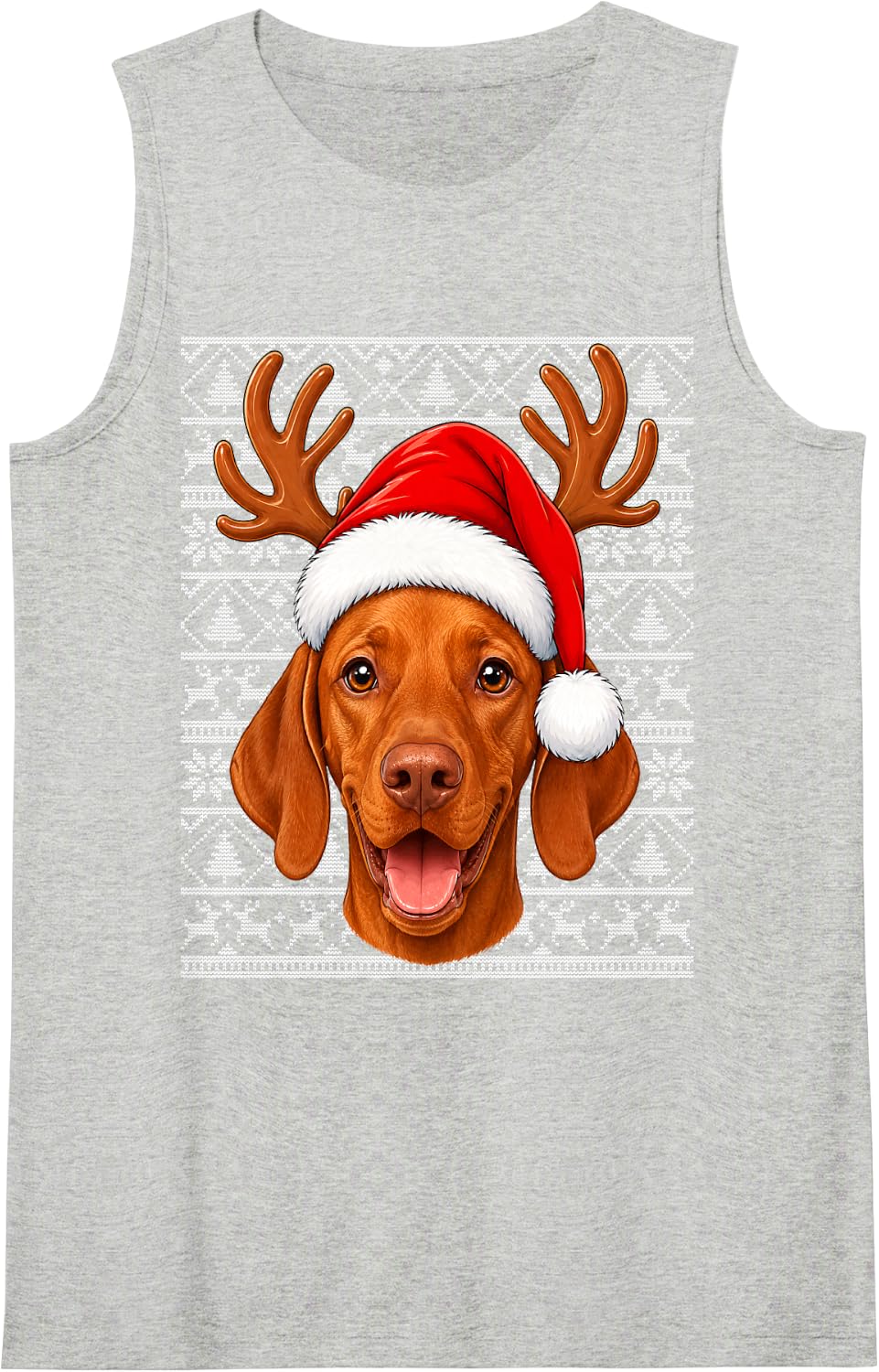 Vizsla Dog Christmas Santa Hat Ugly Sweaters Vizsla Xmas Sleeveless Tank Top - Heather Grey