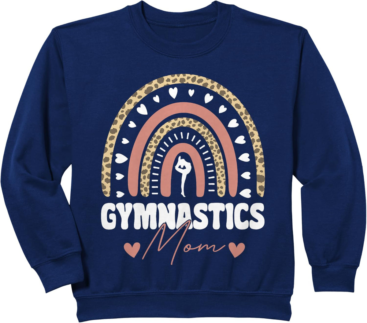 Gymnastics Mom Rainbow Leopard Cute Gymnast Women Girls Sweatshirt - Navy Blue