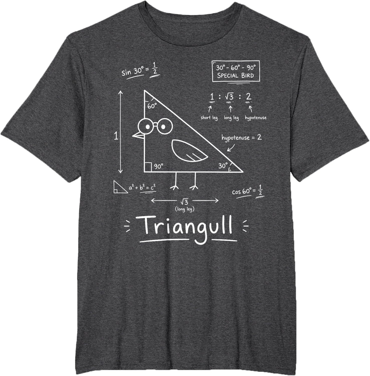 Triangull Triangle Seagull Pun Funny Geometric Math Teacher T-Shirt - Dark Heather Grey