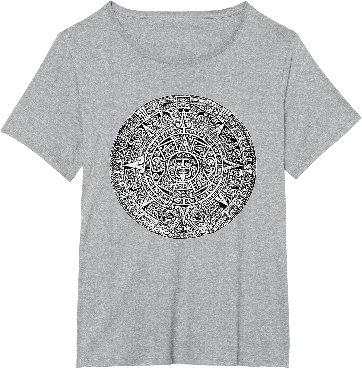 Aztec Calendar Sun Stone T-Shirt Mexican Mayan Calendario Azteca Tee - Heather Grey