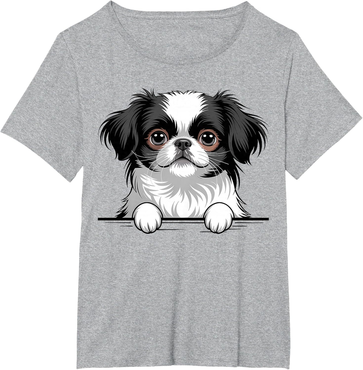 Japanese Chin Funny Peeking Pocket Spaniel Dog T-Shirt - Heather Grey