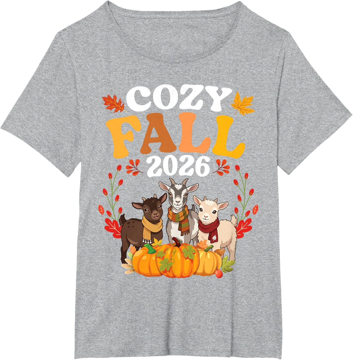 Cozy Fall 2026 Pygmy Goat Together Autumn Leaves Pumpkin T-Shirt - Heather Grey