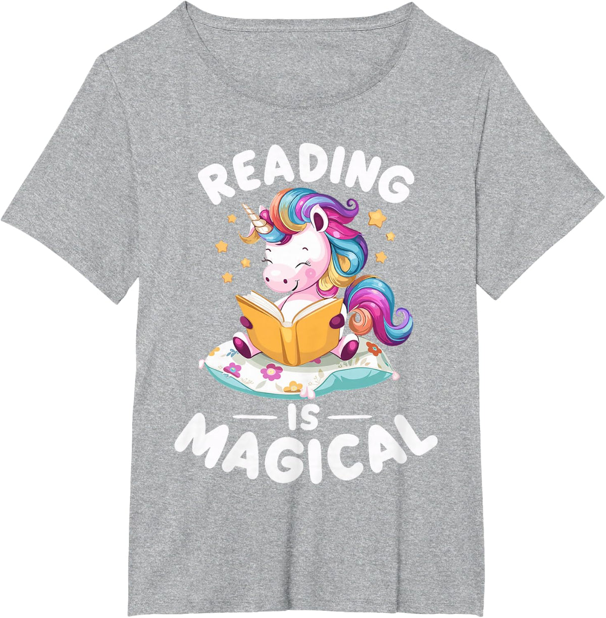 Teacher Reading is Magical Unicorn Book T-Shirt Tee for Women Librarians - Heather Grey