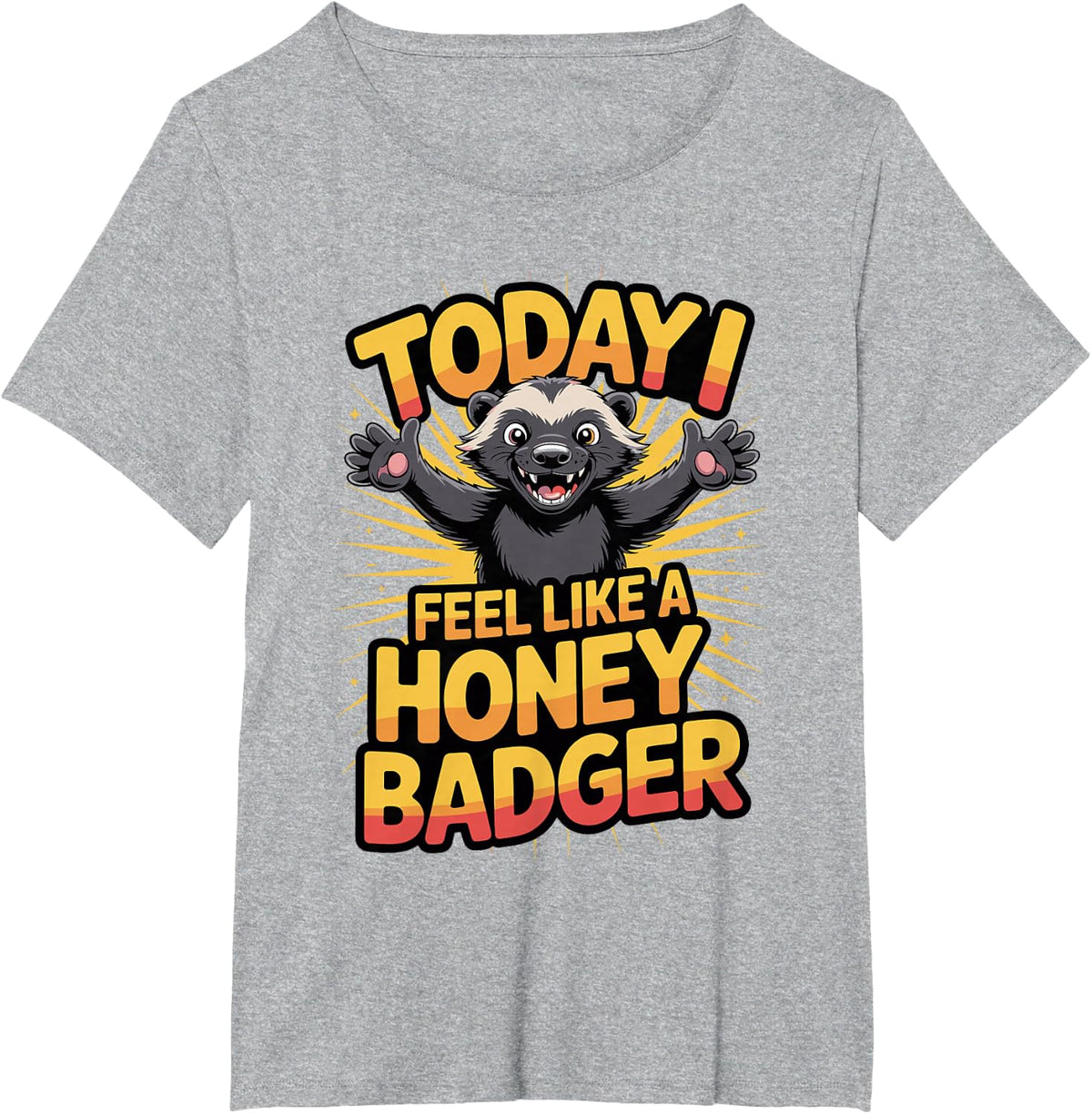 Fun Awesome Happy Vivid Mellivora Bold Stylized Honey Badger T-Shirt - Heather Grey