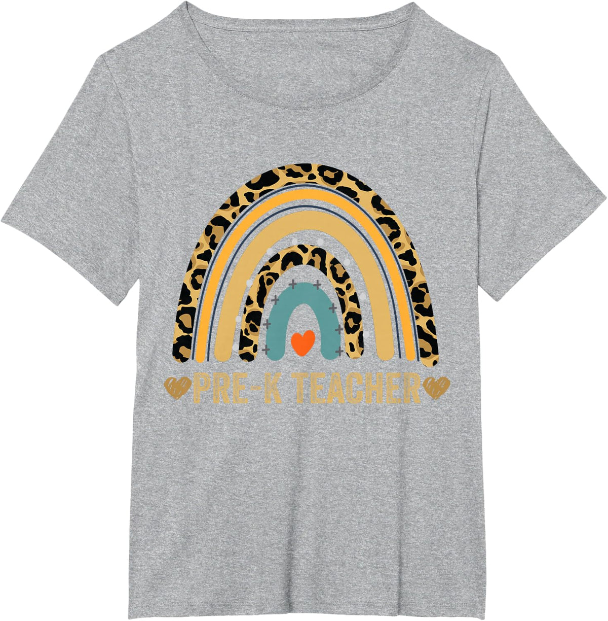 Leopard Rainbow Pre-K Teacher First Day of School T-Shirt - Heather Grey