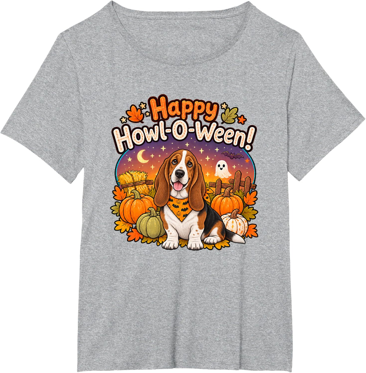 Womens Kids Moms Fall Halloween Howl O Ween Basset Hound Dog T-Shirt - Heather Grey