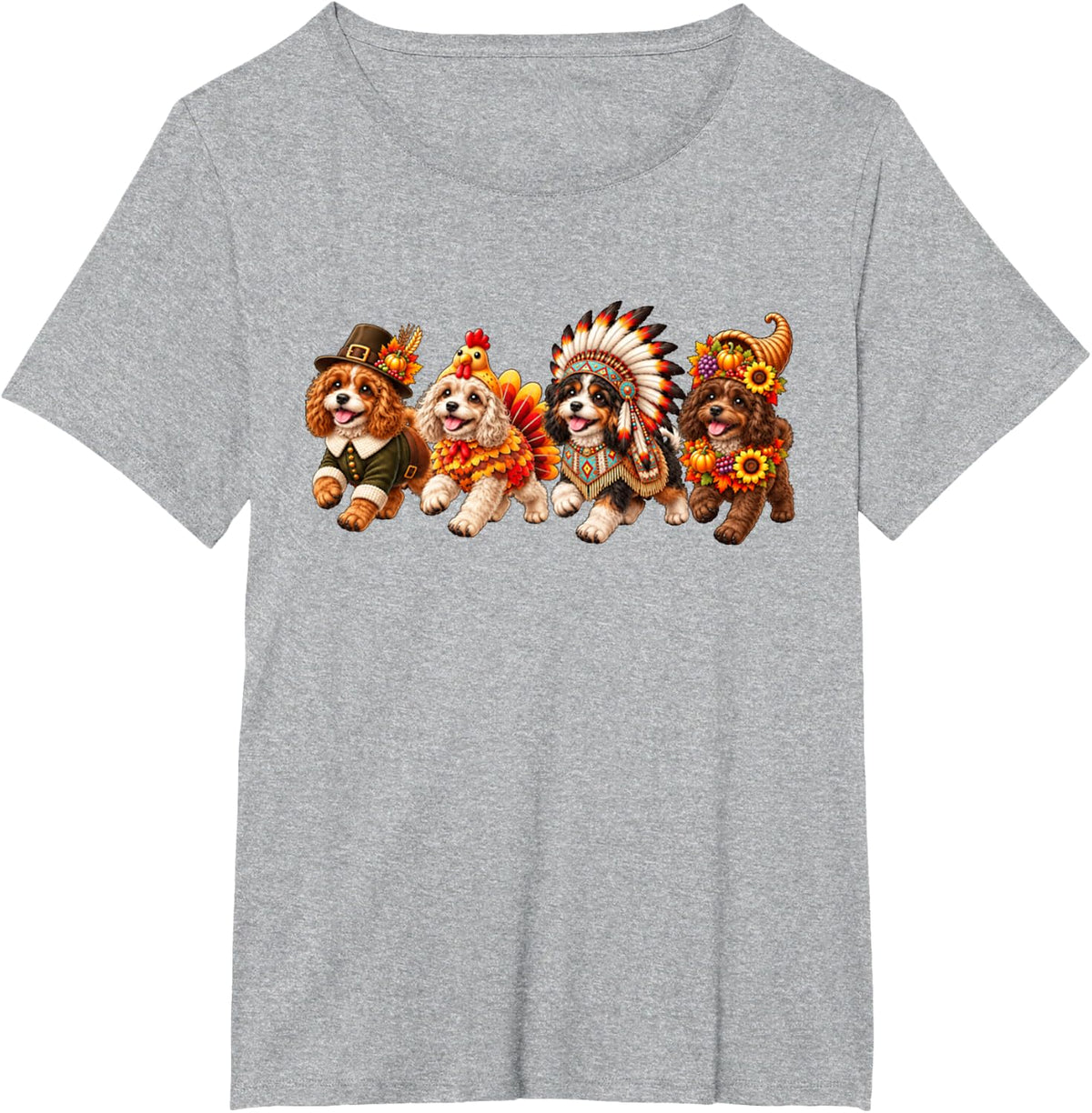 Cavapoo Turkey Costume Funny Thanksgiving Autumn Dog T-Shirt - Heather Grey