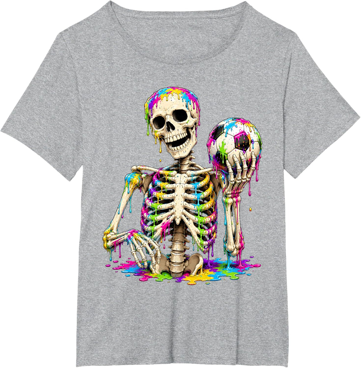 Skeleton Playing Soccer Ice Cream Drip Halloween Boys Men T-Shirt - Heather Grey