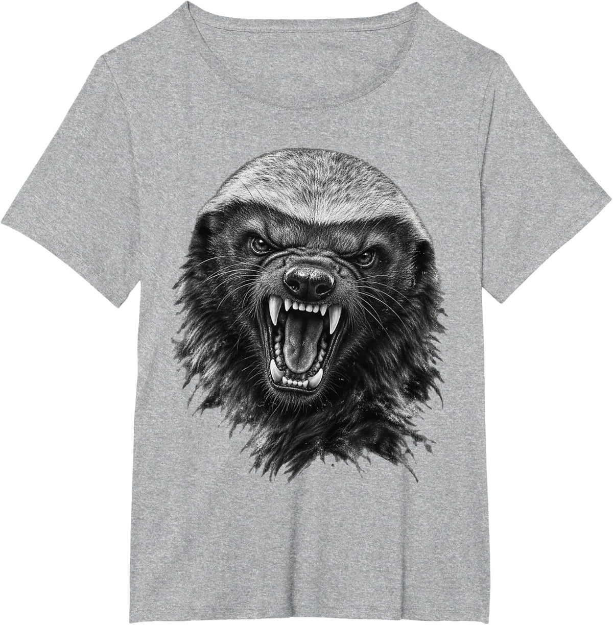 Roaring Honey Badger Face T-Shirt - Heather Grey