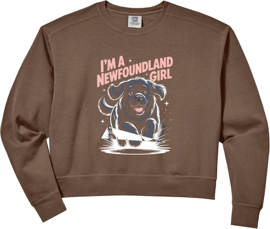 Women's Newfoundland Girl Cute Cartoon for Moms Womens Dog Owners Comfort Colors Crop Sweatshirt - Espresso