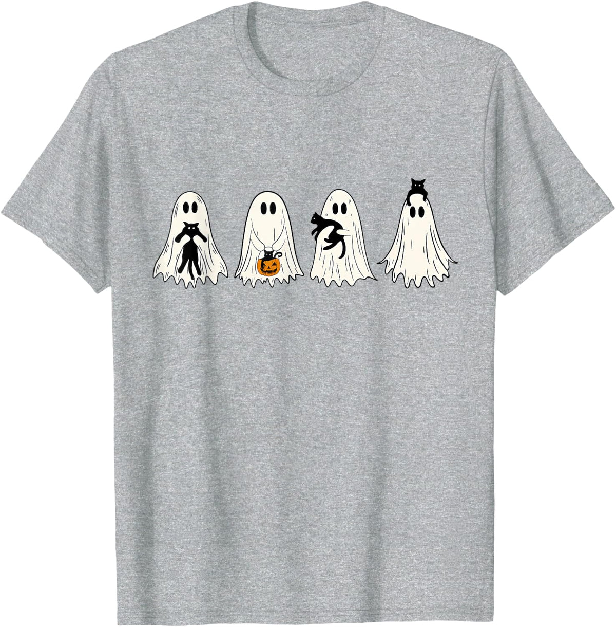 Cute Ghost Black Cats Halloween Shirt | Funny Cat Halloween T-Shirt - Heather Grey