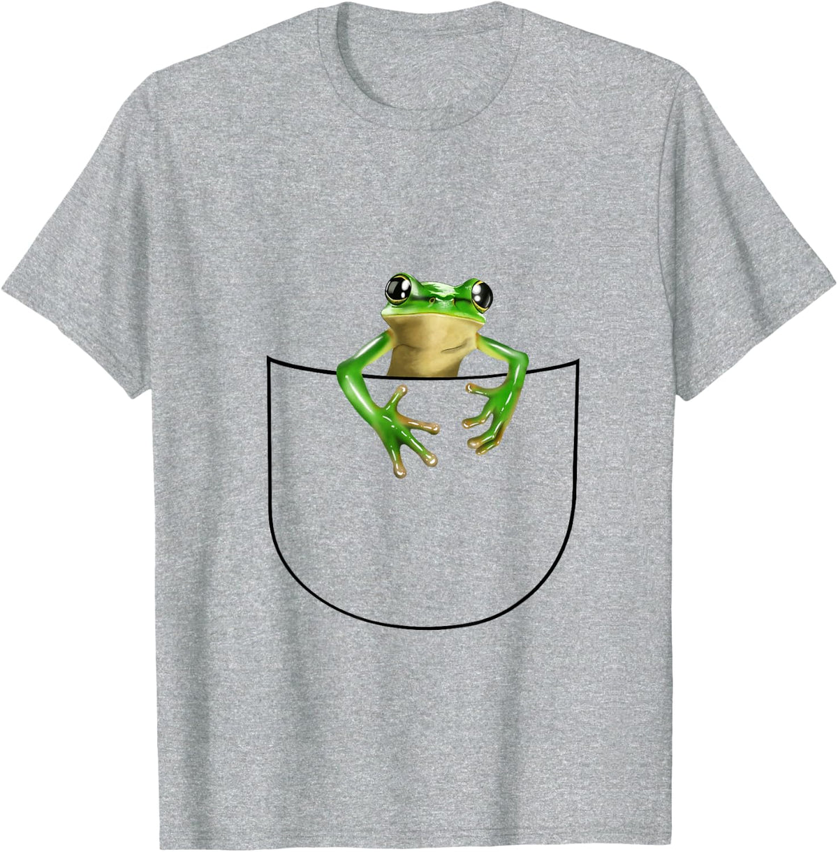 Pocket Frog - Cute Funny Frog Pocket Design T-Shirt - Heather Grey