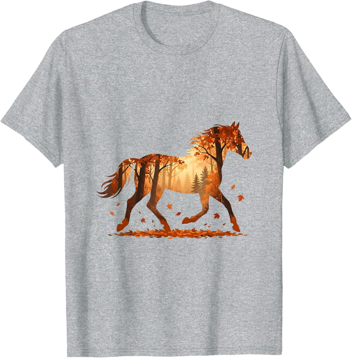 Autumn Horse Silhouette Sunset Woodland Forest T-Shirt - Heather Grey