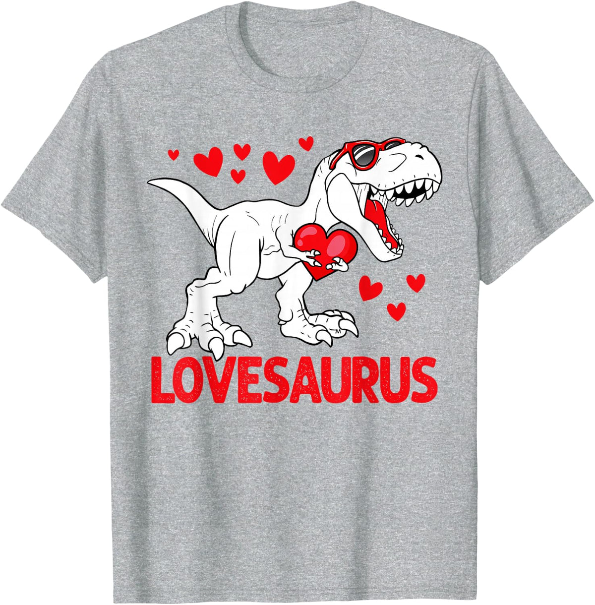Valentines Day Lovesaurus Dinosaur Trex Love Boys Kids T-Shirt - Heather Grey