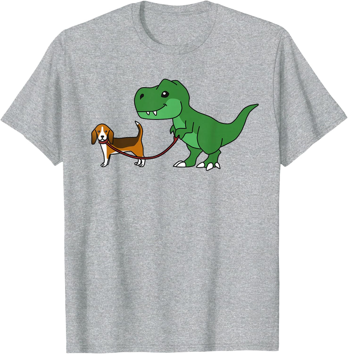 T Rex Dinosaur Walking Basset Hound Funny Dog T-Shirt - Heather Grey
