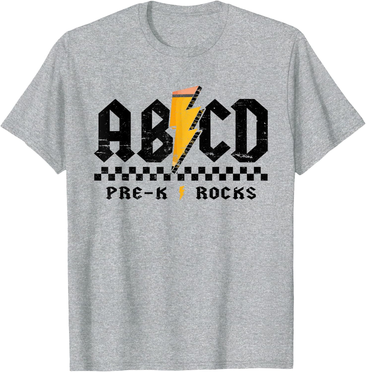 ABCD Pencil Lightning Pre-K Rocks Back To School Teacher T-Shirt - Heather Grey