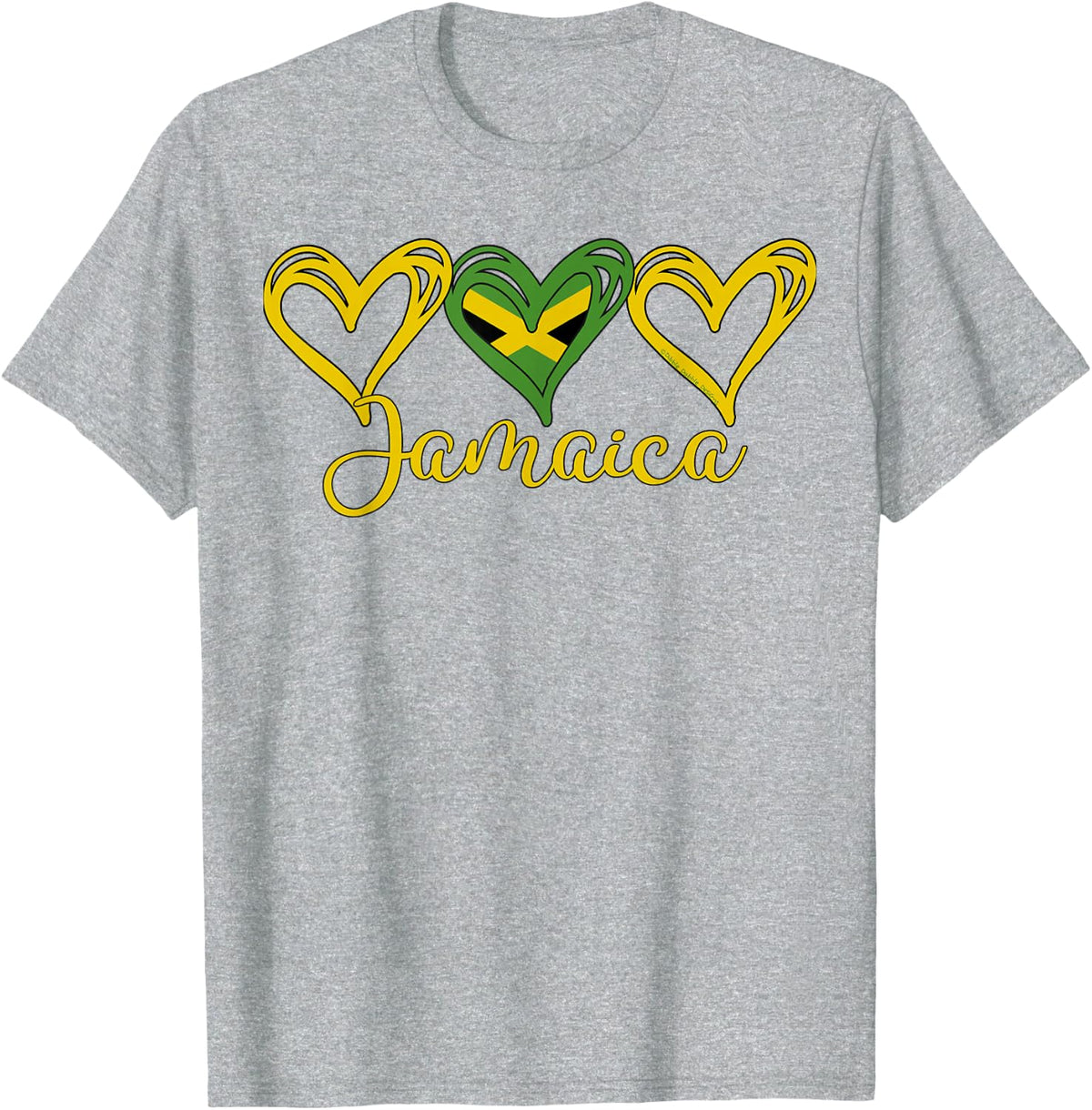 Jamaican Love Jamaican Flag Three Hearts Jamaica T-Shirt - Heather Grey