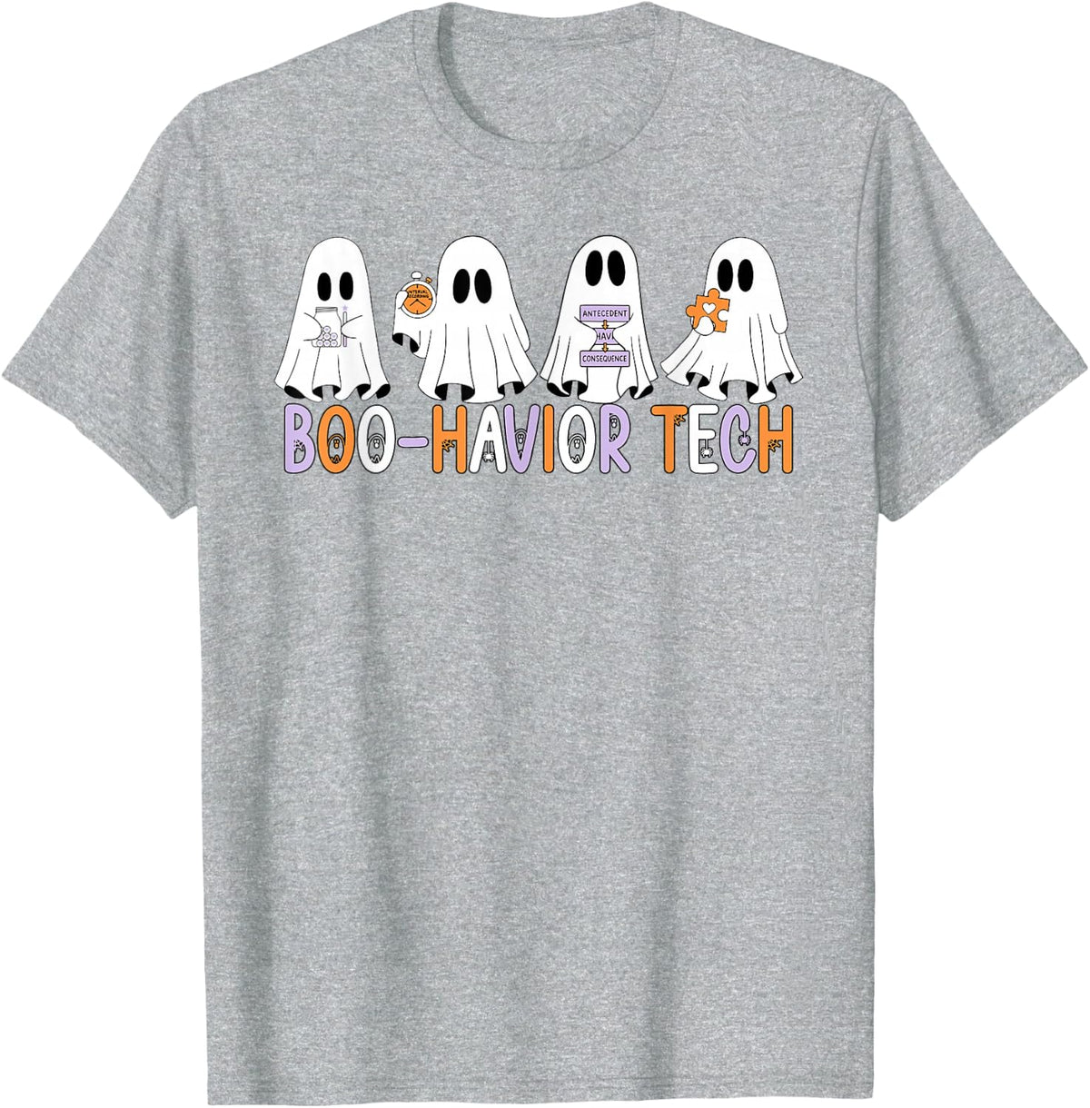 Boo-Behavior Tech Cute Ghost Behavior Analyst ABA Halloween T-Shirt - Heather Grey