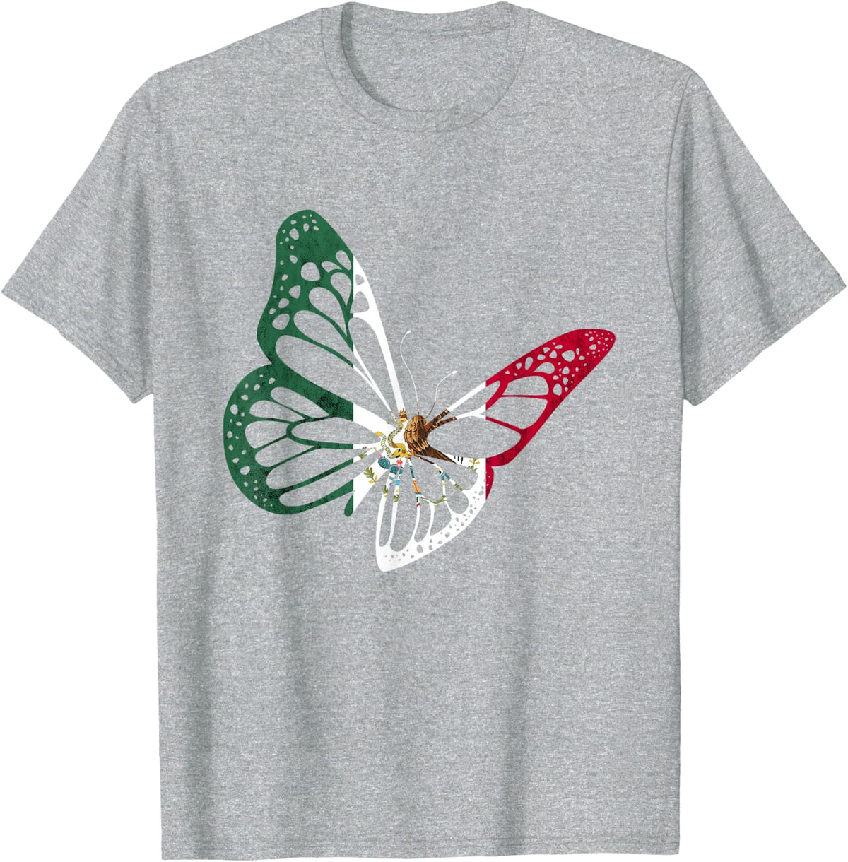 Mexico Mexican Flag Butterfly Mexican Roots Mexican Pride T-Shirt - Heather Grey