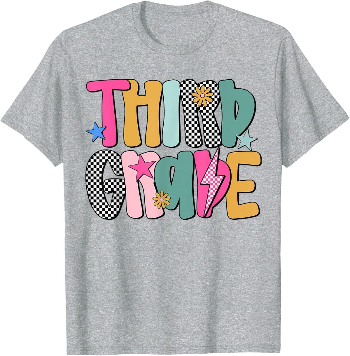 Third Grade Crew Checkered 3rd Grade Teacher Student Kid T-Shirt - Heather Grey