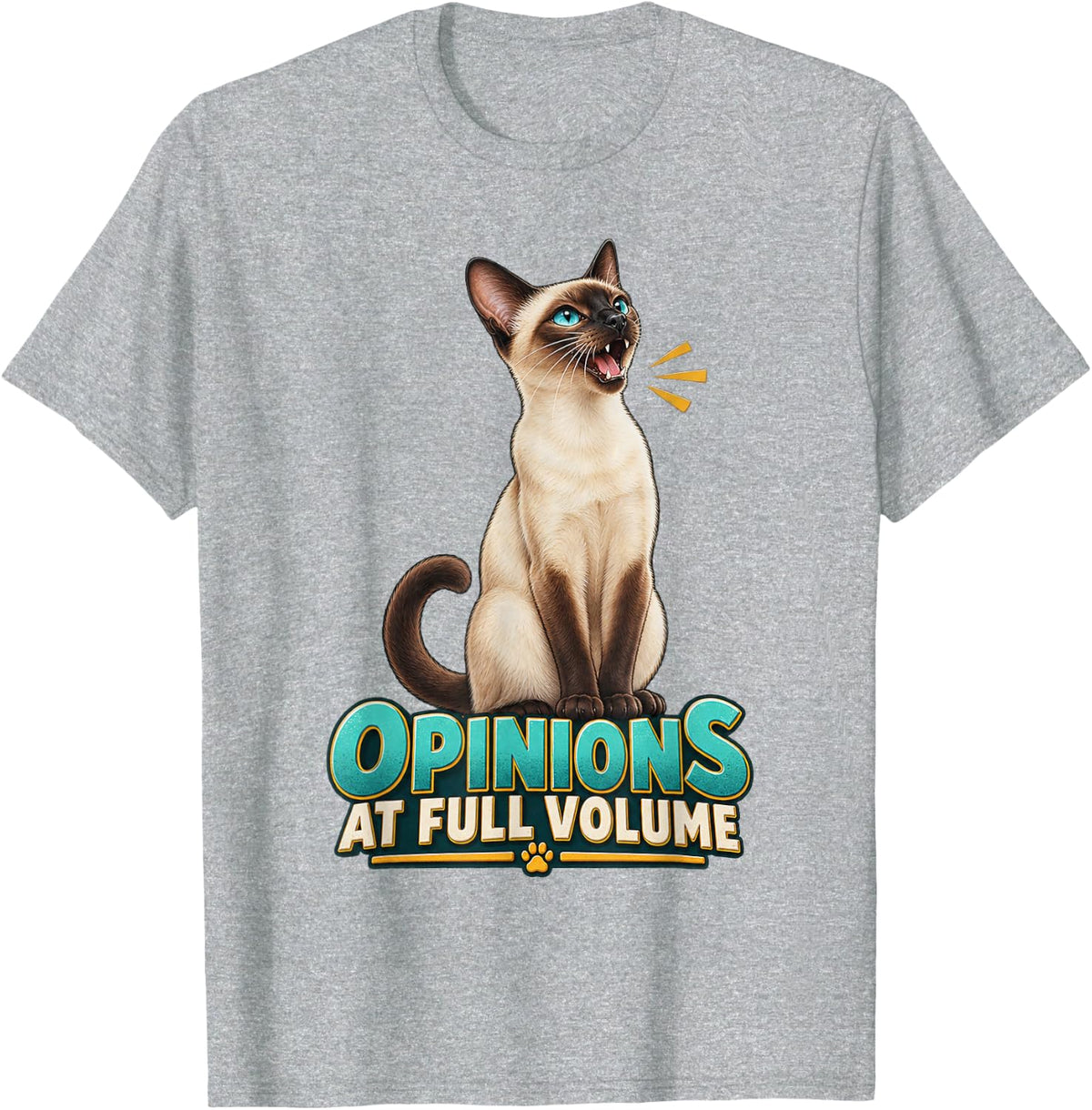 Opinions At Full Volume Cat Lover Graphic Siamese T-Shirt - Heather Grey