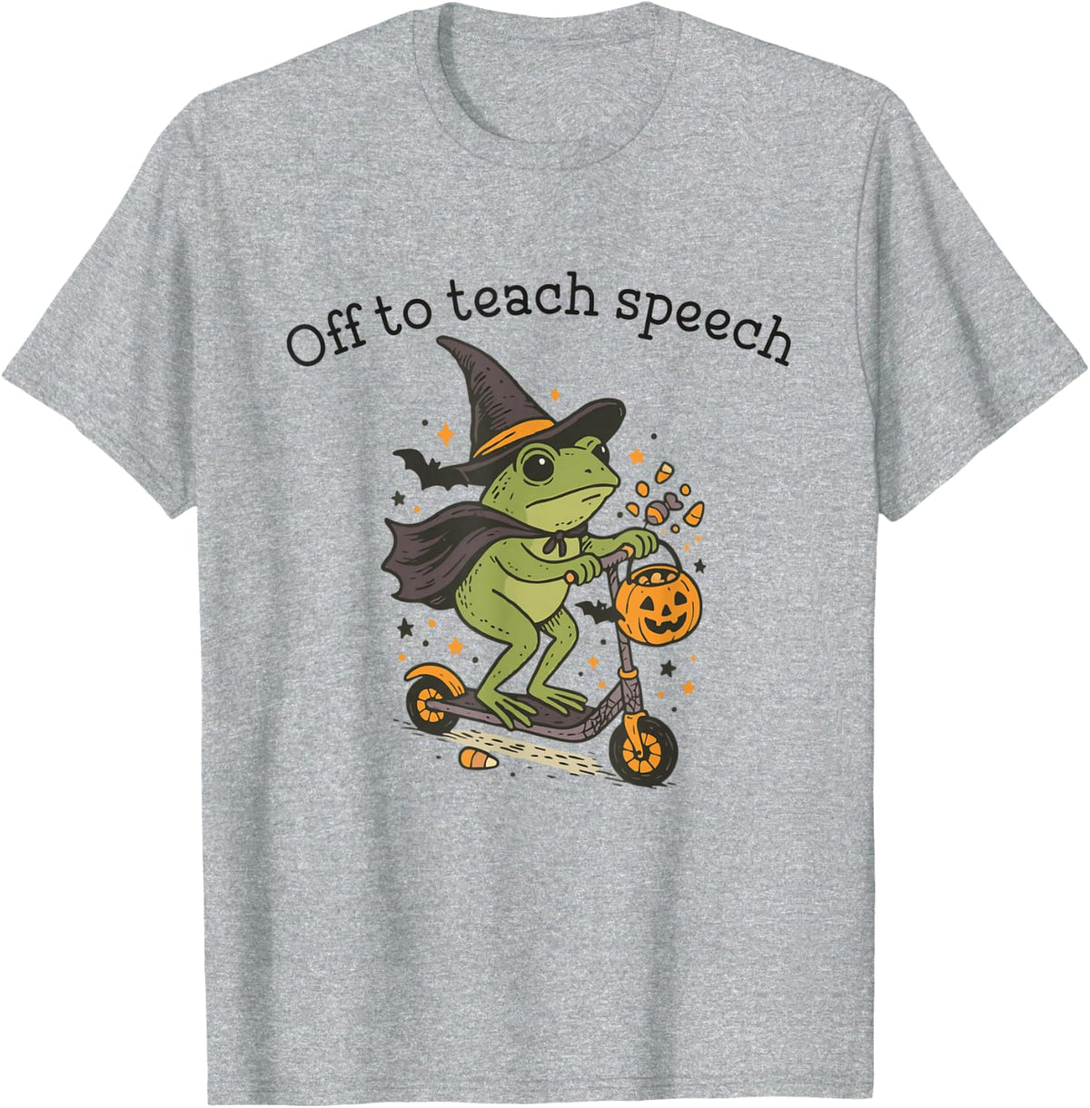 Halloween Speech Therapist Frog Scooter Your Words Matter T-Shirt - Heather Grey