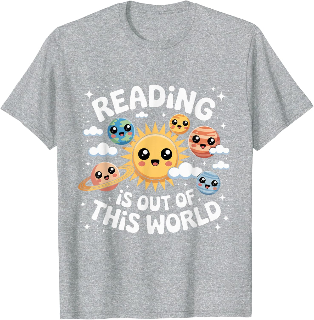 Reading is Out of This World Space Solar System Back School T-Shirt - Heather Grey