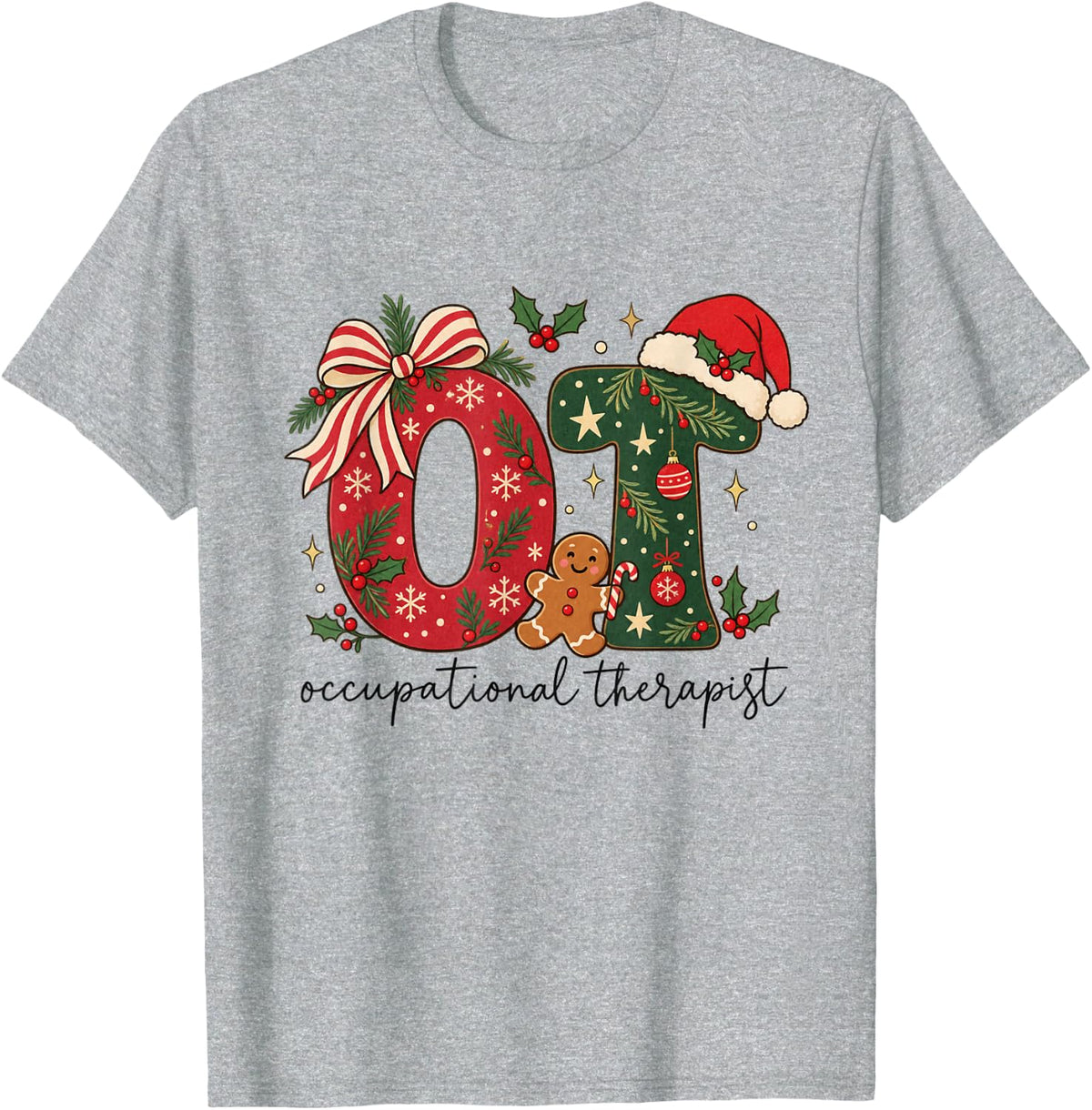 Christmas OT Occupational Therapy Coquette Therapist T-Shirt - Heather Grey