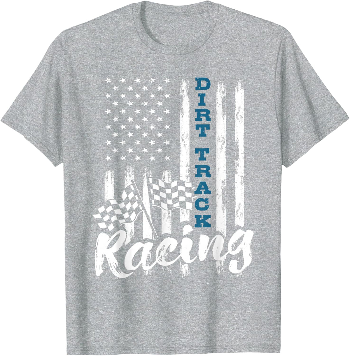 Dirt Track Racing - Patriotic USA Flag Sprint Car Racer T-Shirt - Heather Grey