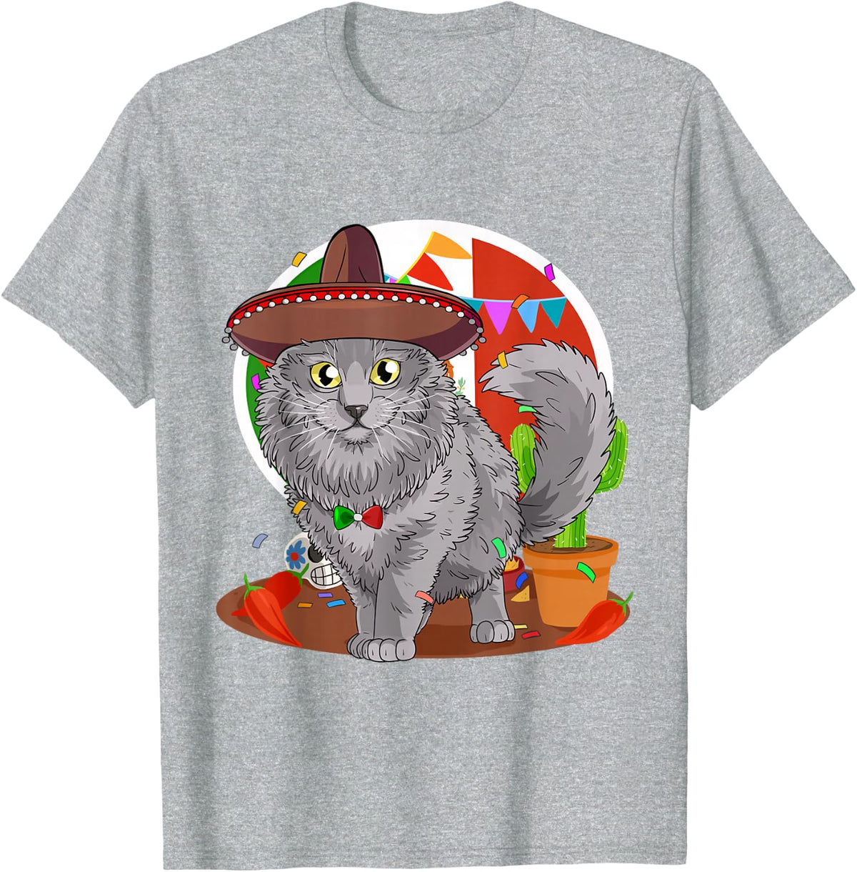 Nebelung Cat Funny Cinco De Mayo Fiesta Mexican T-Shirt - Heather Grey